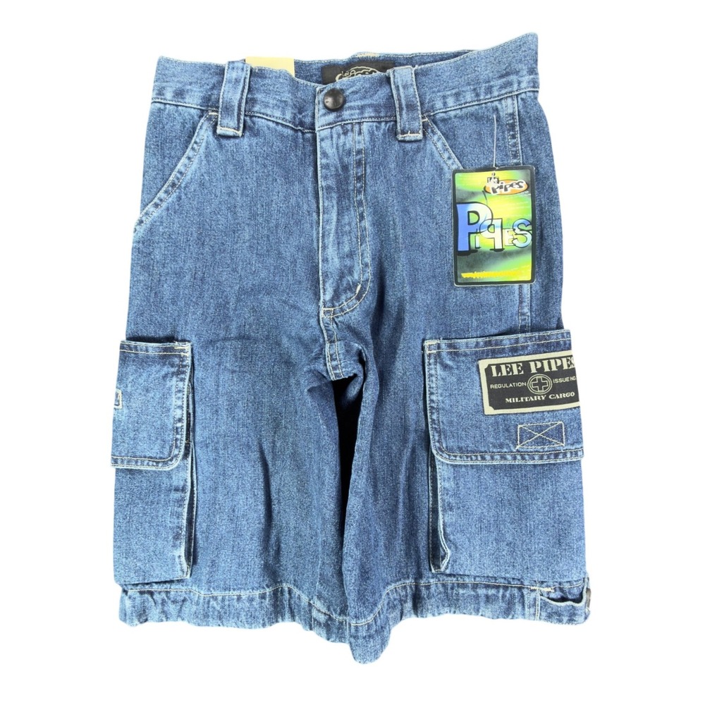 Lee Pipes 90s Cargo Denim Shorts Boys 8R Blue Cotton NWT Vintage Deadstock